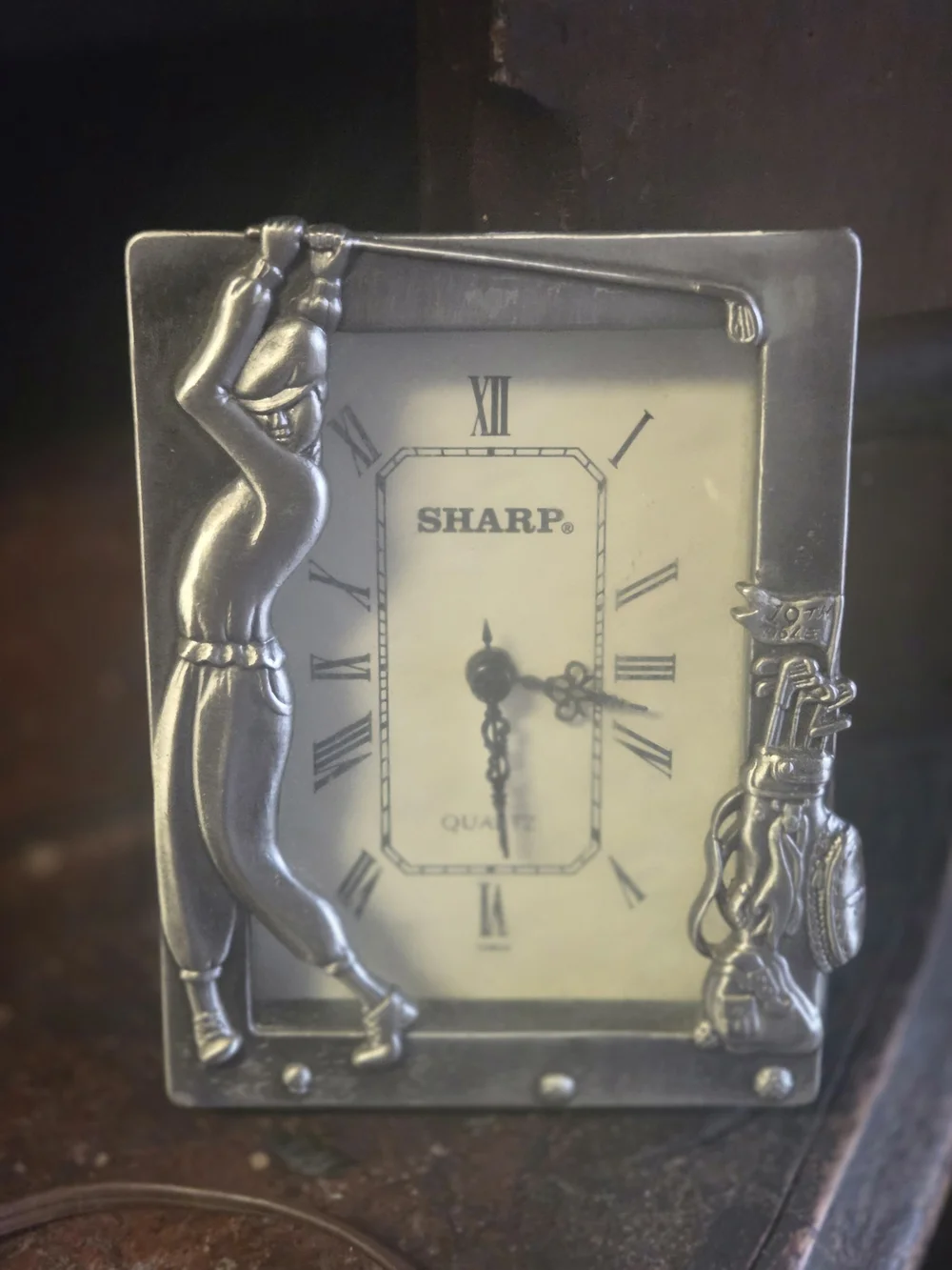 SHARP Silver Golf-Themed Table Clock